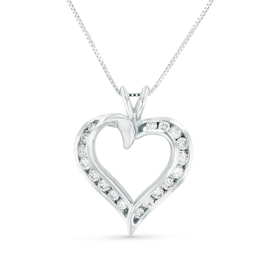 0.40ctw Diamond Heart Pendant with chain in 14k White Gold
