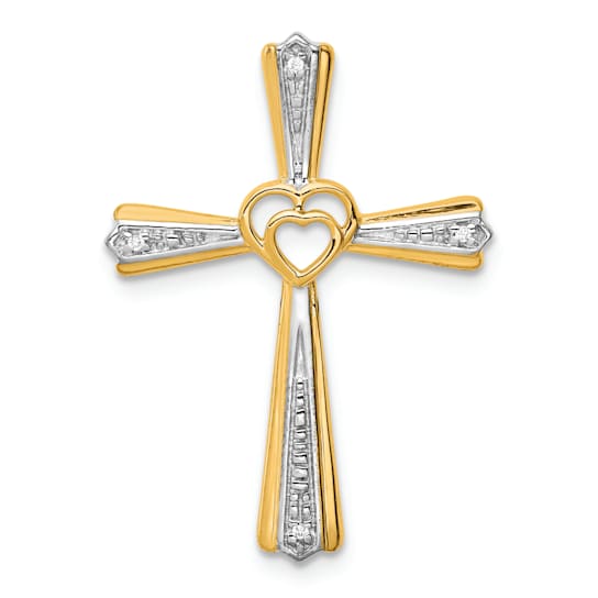 14K Yellow Gold with Rhodium Diamond Cross Pendant