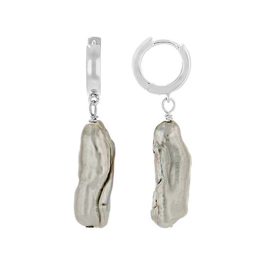 Gray Cultured Freshwater Pearl Dangle Earrings in Sterling Silver