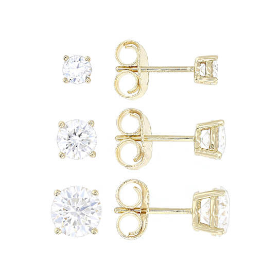 Refined Moissanite Earring Gift Set Of 3 Pairs In 14K Gold Over Sterling Silver