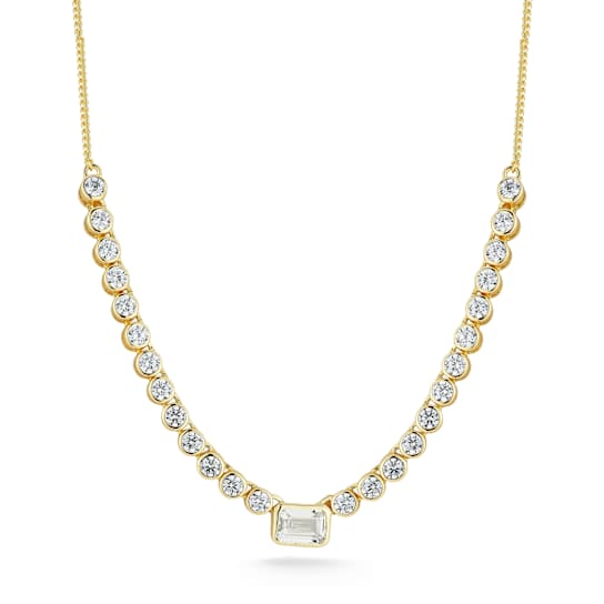 Rachel Zoe CZ Tennis Necklace with Rectangle Center Stone in 14K Gold
Over Sterling Silver