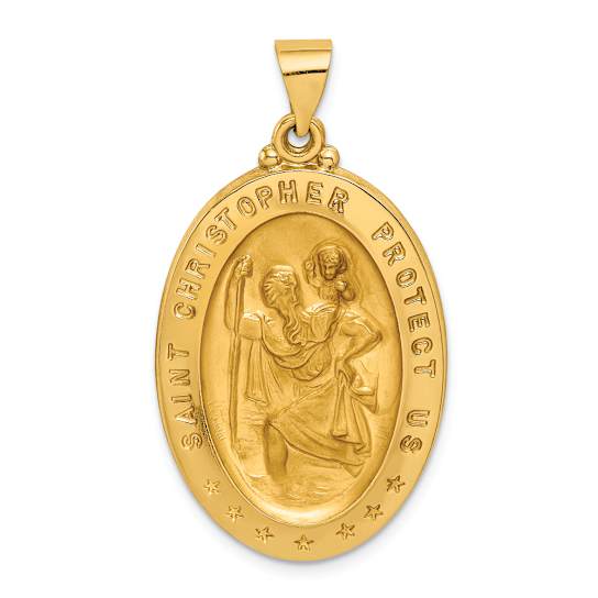 14k Yellow Gold Satin Saint Christopher Medal Pendant