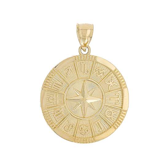 Zodiac Compass Pendant In 10K Gold