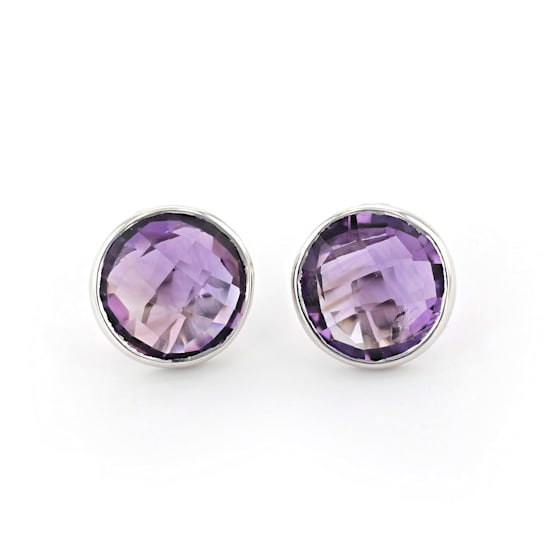 Purple Round Amethyst Sterling Silver Earrings 9ctw