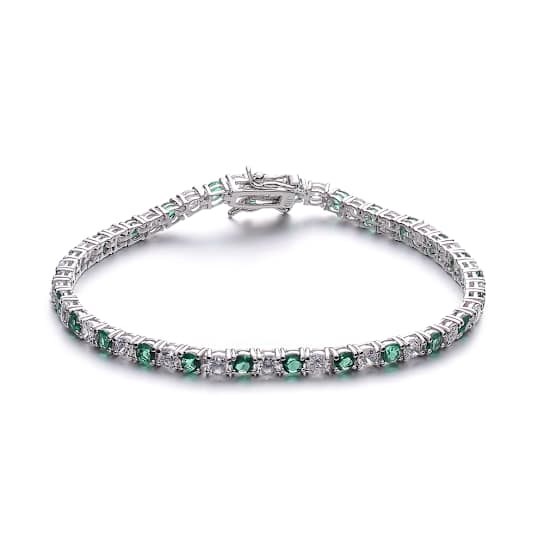 Emerald Color CZ Tennis Bracelet In Sterling Silver