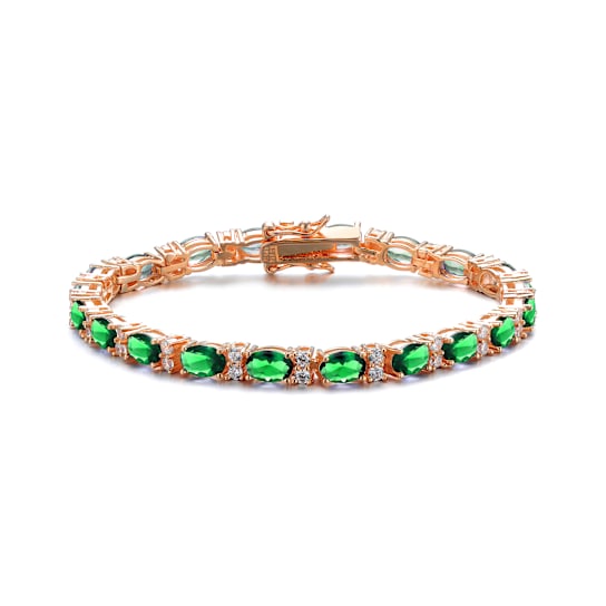 Emerald Color CZ Tennis Bracelet In 18K Rose Gold Over Sterling Silver