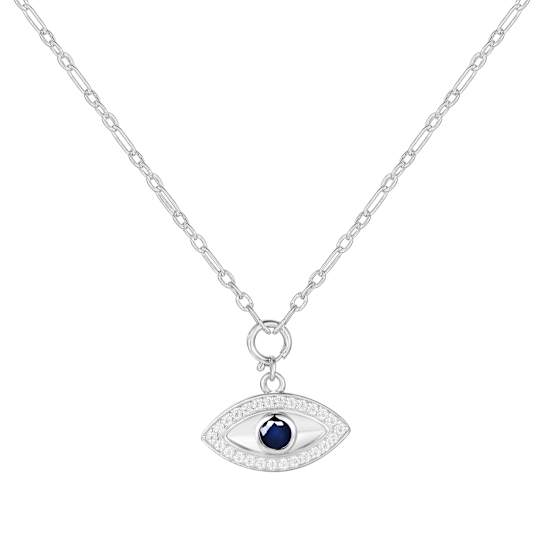 Sapphire And Moissanite Evil Eye Pendant Necklace In Sterling Silver