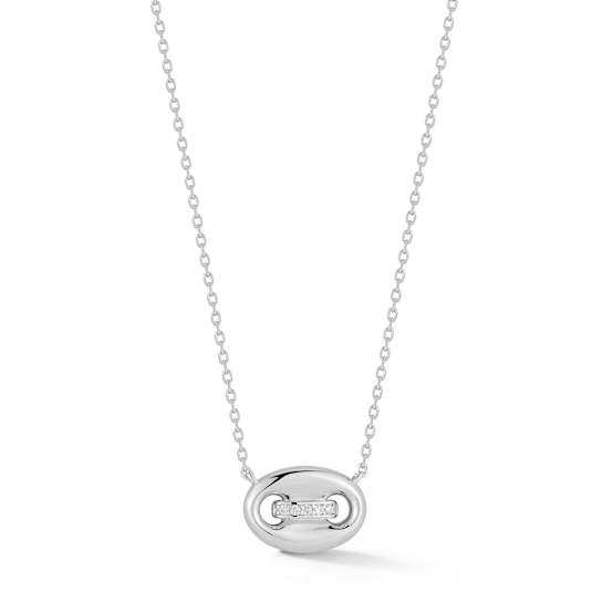 Rachel Zoe CZ Puffed Mariner Pendant Necklace in Rhodium Over Sterling Silver