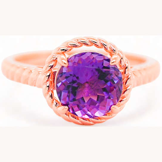 6x4mm Oval Amethyst 18K Rose Gold Over Sterling Silver Ring, 0.50ctw