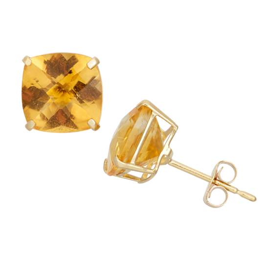 Cushion Citrine 10K Yellow Gold Earrings 2.30ctw