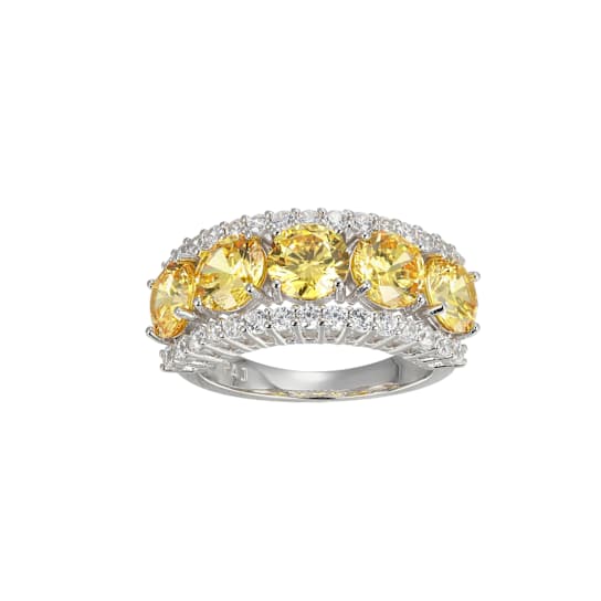 Yellow And White Cubic Zirconia Platinum Over Sterling Silver Ring 7.86ctw