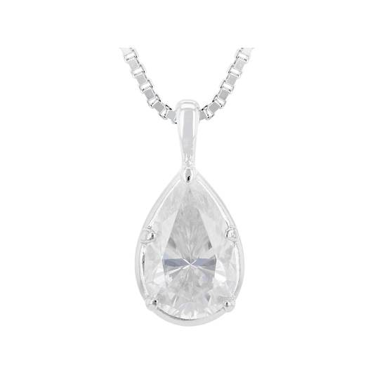Pear Shape Moissanite Solitaire Pendant In Platinum-Enhanced Sterling
Silver 2.10ctw Diamond Equivalent Weight