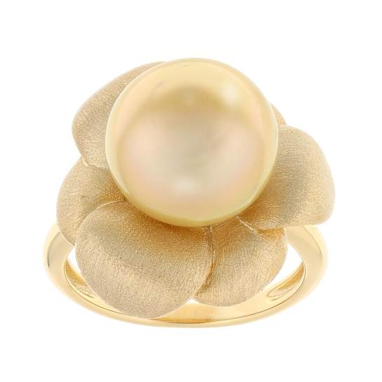 Golden South Sea Pearl Flower Ring In 18K Gold Over Sterling Silver