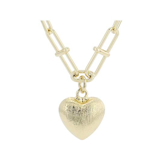 Paperclip Chain Heart Charm Necklace In 18K Gold Over Bronze