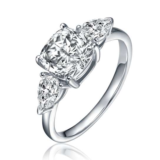 Princess-Cut CZ Three-Stone Engagement-Style Ring In Sterling Silver