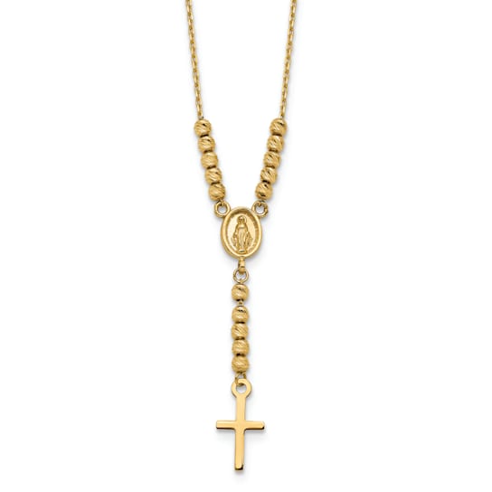 14K Yellow Gold Polished Diamond-cut Bead Miraculous Medal and Cross
17-inch Necklace