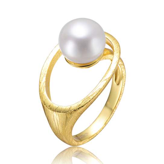 Contemporary Freshwater Pearl Ring In 14K Gold Over Sterling Silver
