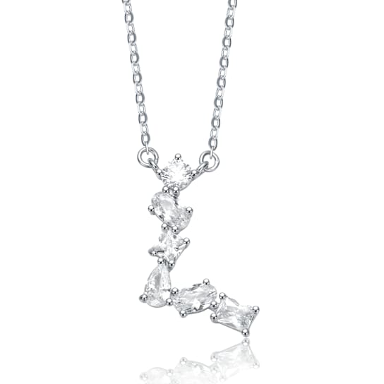 Initial L Mixed Cut CZ Pendant Necklace In Sterling Silver 18 Inch