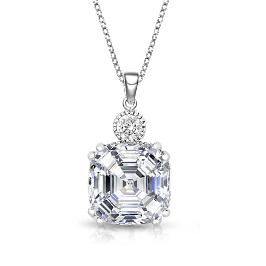 Square CZ Solitaire Pendant In Sterling Silver