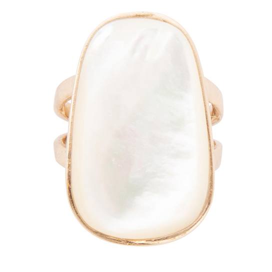 Barse Mother-Of-Pearl Open-Design Statement Ring In Bronze