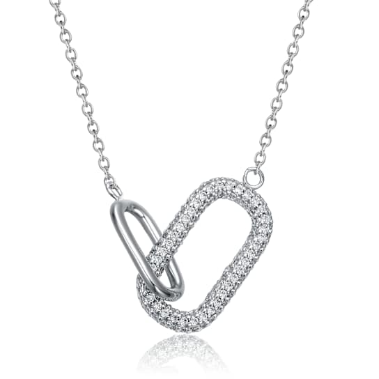 Interlocking Link CZ Pave Necklace In Sterling Silver