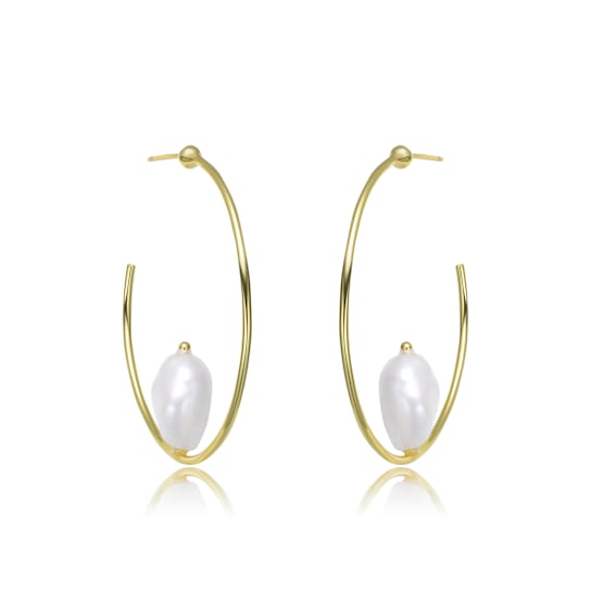 Freshwater Pearl C-Hoop Earrings In 14K Gold Over Sterling Silver