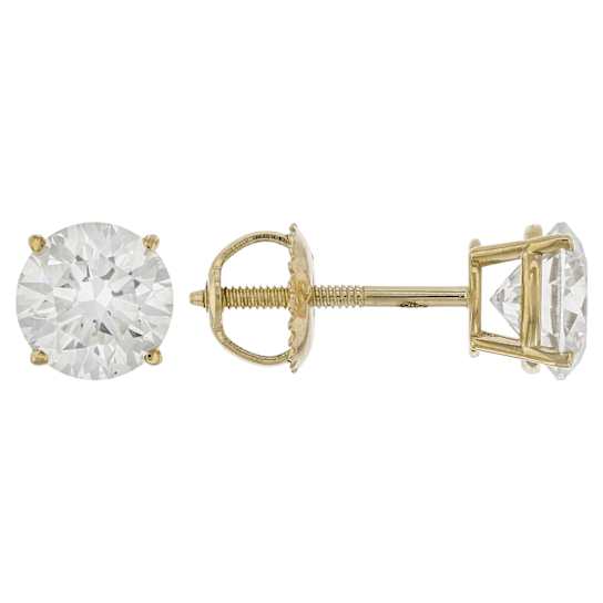 Lab-Grown Diamond Solitaire Stud Earrings 2.00ctw In 10K Yellow Gold