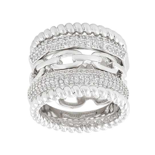 Stackable Ring Set With CZ In Rhodium Over Brass 1.07ctw