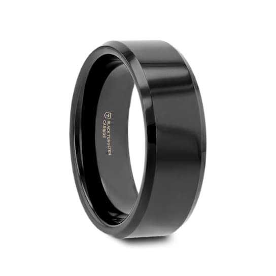 INFINITY Black Tungsten Ring with Beveled Edges 8mm