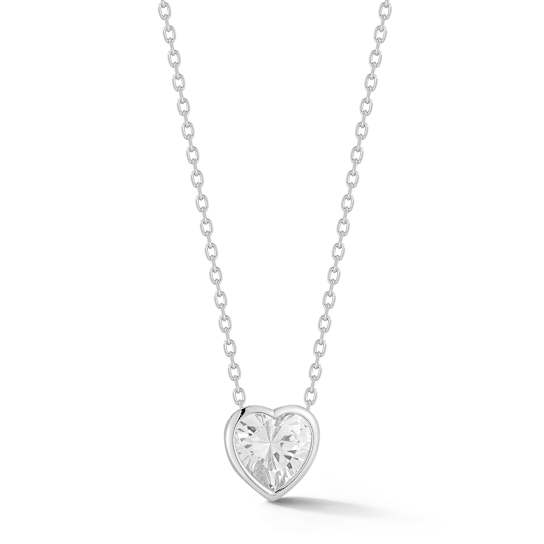 Rachel Zoe Heart CZ Solitaire Pendant Necklace in Rhodium Over Sterling Silver