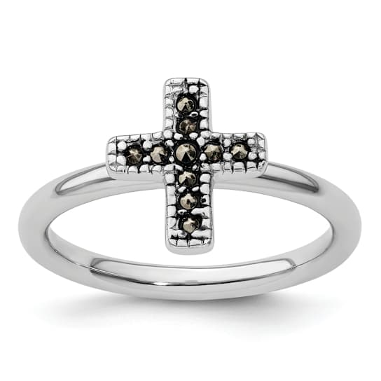 Rhodium Over Sterling Silver Stackable Expressions Marcasite Cross Ring