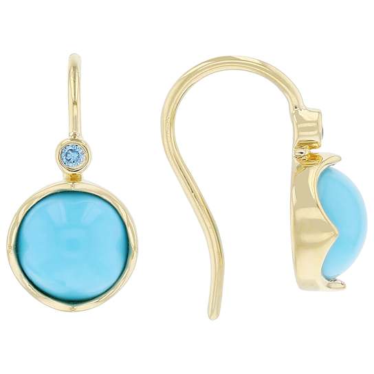 Turquoise And Blue Diamond Drop Earrings In 18K Gold Over Sterling Silver