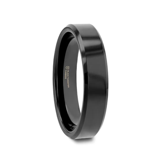 INFINITY Black Tungsten Ring with Beveled Edges 4mm
