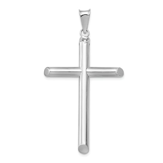 Rhodium Over 14k White Gold 3D Polished Tube Cross Pendant