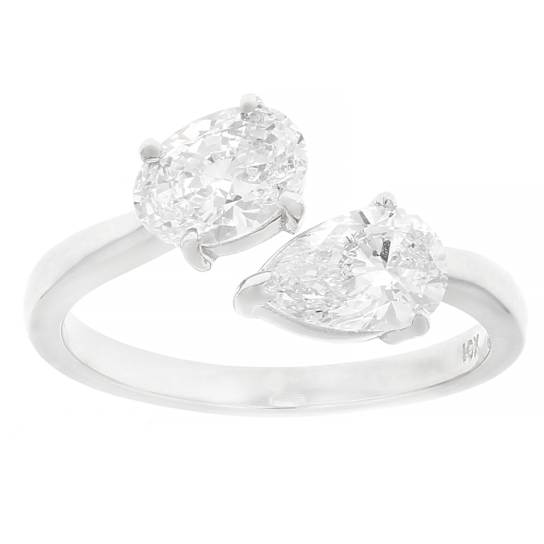 Pear Shape and Oval White Lab-Grown Diamond F-G SI 10K White Gold Ring 1.50ctw