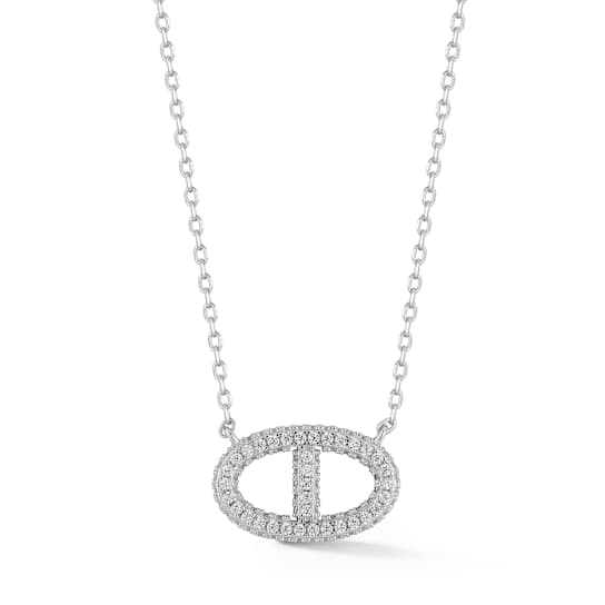 Rachel Zoe Pave CZ Mariner Pendant Necklace in Rhodium Over Sterling Silver