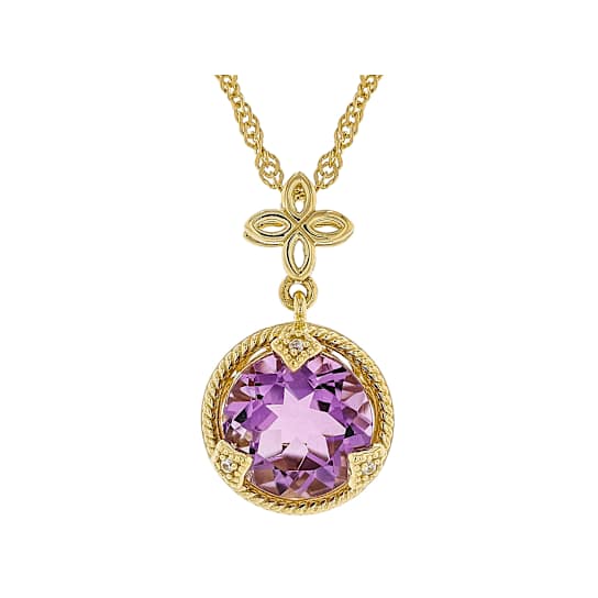 Amethyst And White Zircon Pendant Necklace In 18K Gold Over Sterling
Silver 3.18ctw