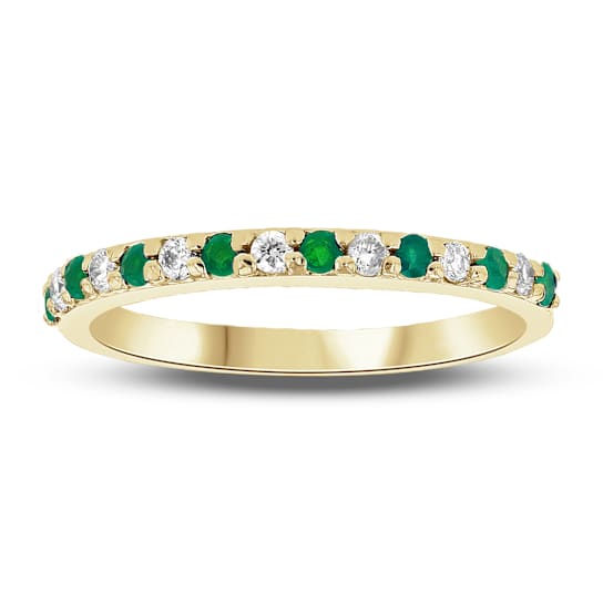 Emerald and Diamond 14k Yellow Gold Anniversary Band Ring 0.35ctw