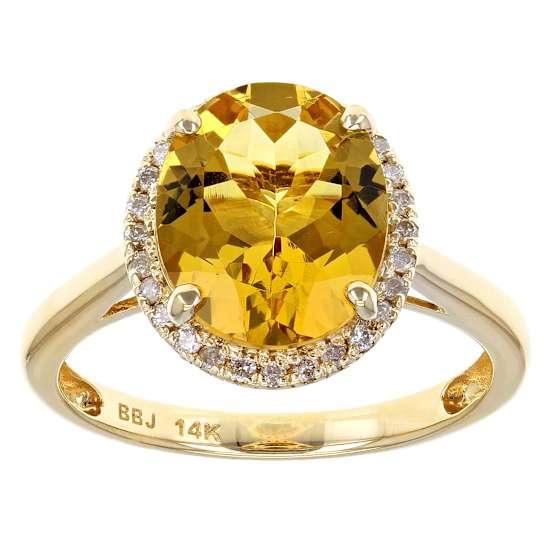 Yellow Beryl Oval And White Diamond Halo Ring In Solid 14K Yellow Gold 2.53ctw