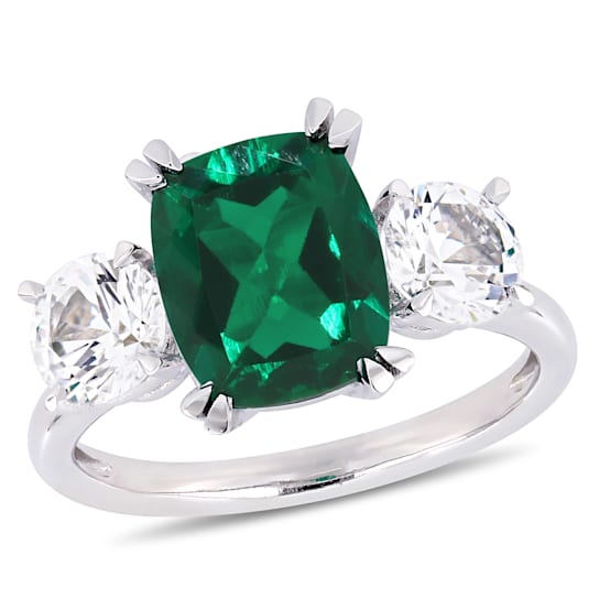 Lab Created Emerald and Lab Created White Sapphire 10k White Gold Ring 4.02ctw