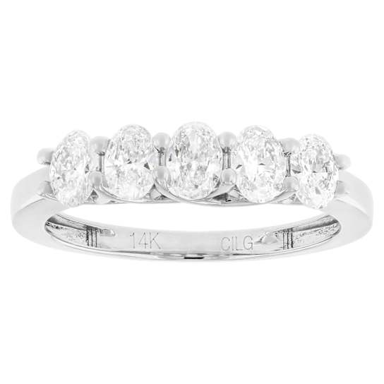 Oval Lab-Grown Diamond 5-Stone Band Ring 1.00ctw In 14K White Gold
