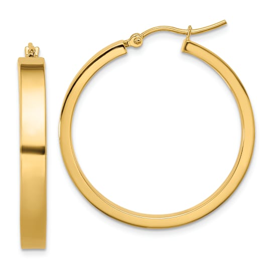 14k Yellow Gold 1 1/8" Polished Hoop Earrings