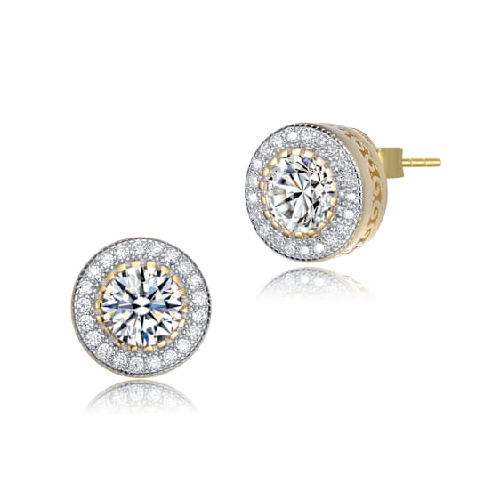 CZ Halo Stud Earrings In 14K Gold Over Sterling Silver