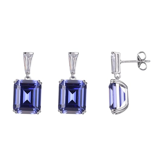 Blue And White Cubic Zirconia Rhodium Over Silver Earrings
