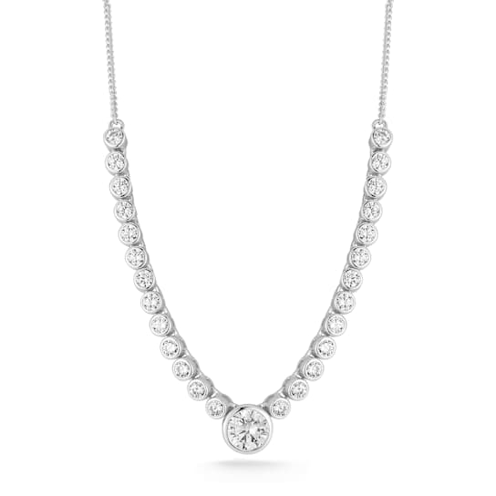 Rachel Zoe CZ Tennis Necklace with Round Center Stone in Rhodium Over
Sterling Silver