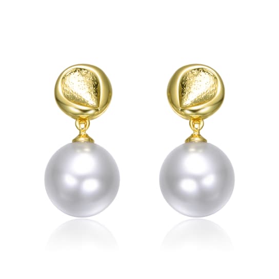 Pear Shape Pearl Simulant Textured Drop Earrings In 14K Gold Over Brass