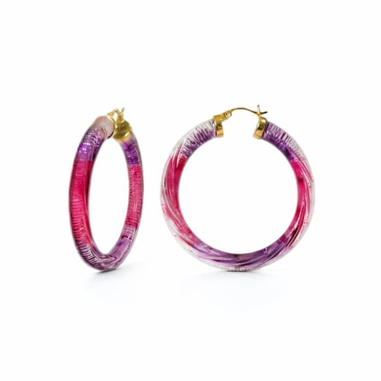 14K Yellow Gold Over Sterling Silver Painted Hoops in Purple and Pink