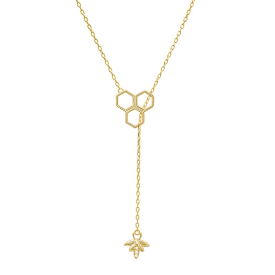 White Cubic Zirconia 14k Yellow Gold Over Sterling Silver Bee Necklace 0.04ctw