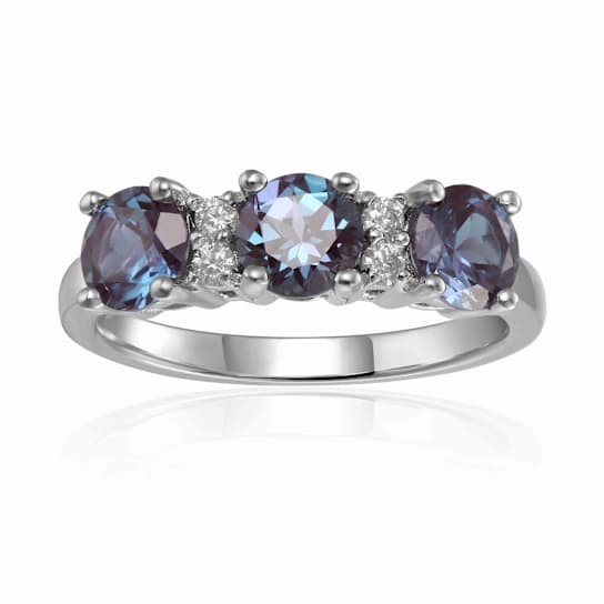 Lab Created Alexandrite and Moissanite Sterling Silver 3-Stone Ring