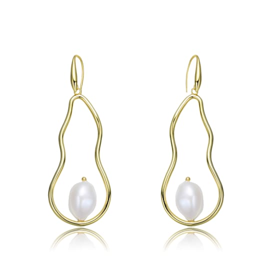 Pear Shape Freshwater Pearl Drop Earrings In 14K Gold Over Sterling Silver
